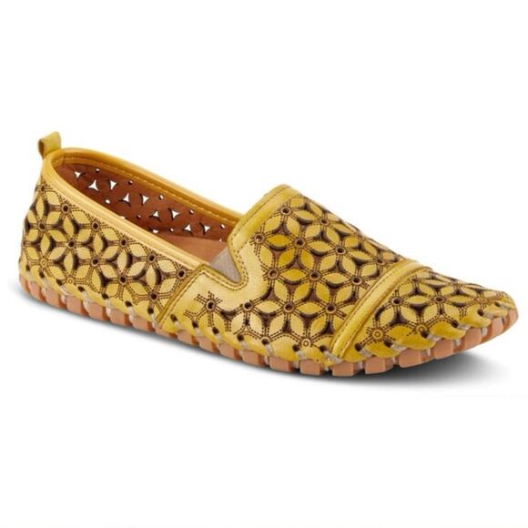 Spring Step Flowerflow Loafer Women’s 38(7.5-8)Yellow Leather Flats Slip-On Shoe - Picture 1 of 10